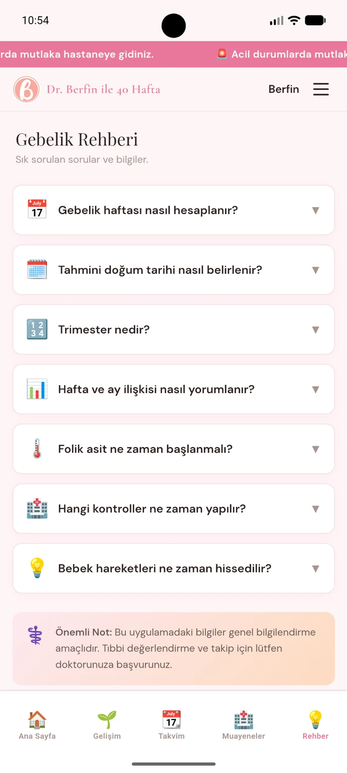Dr. Berfin ile 40 Hafta gebelik rehberi ekranı