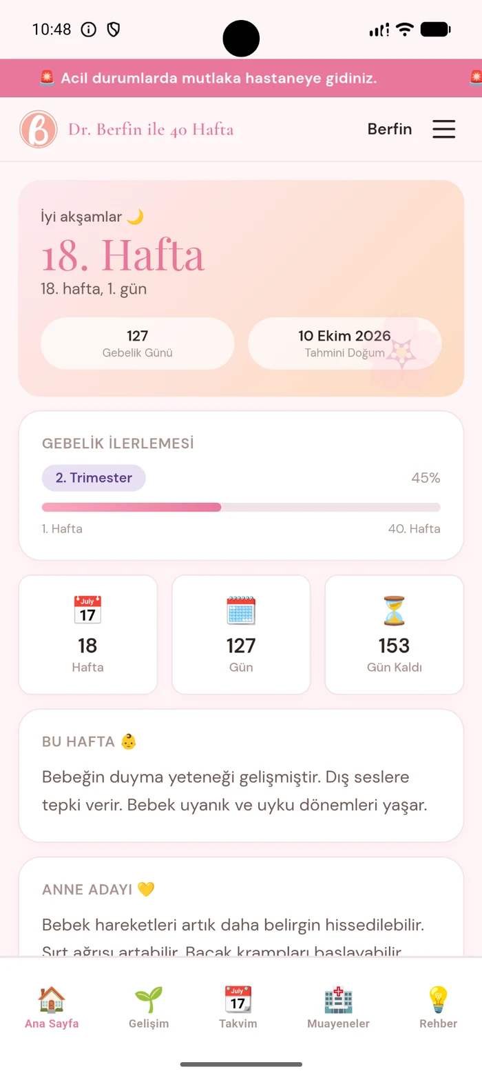 Dr. Berfin ile 40 Hafta ana sayfa ekranı
